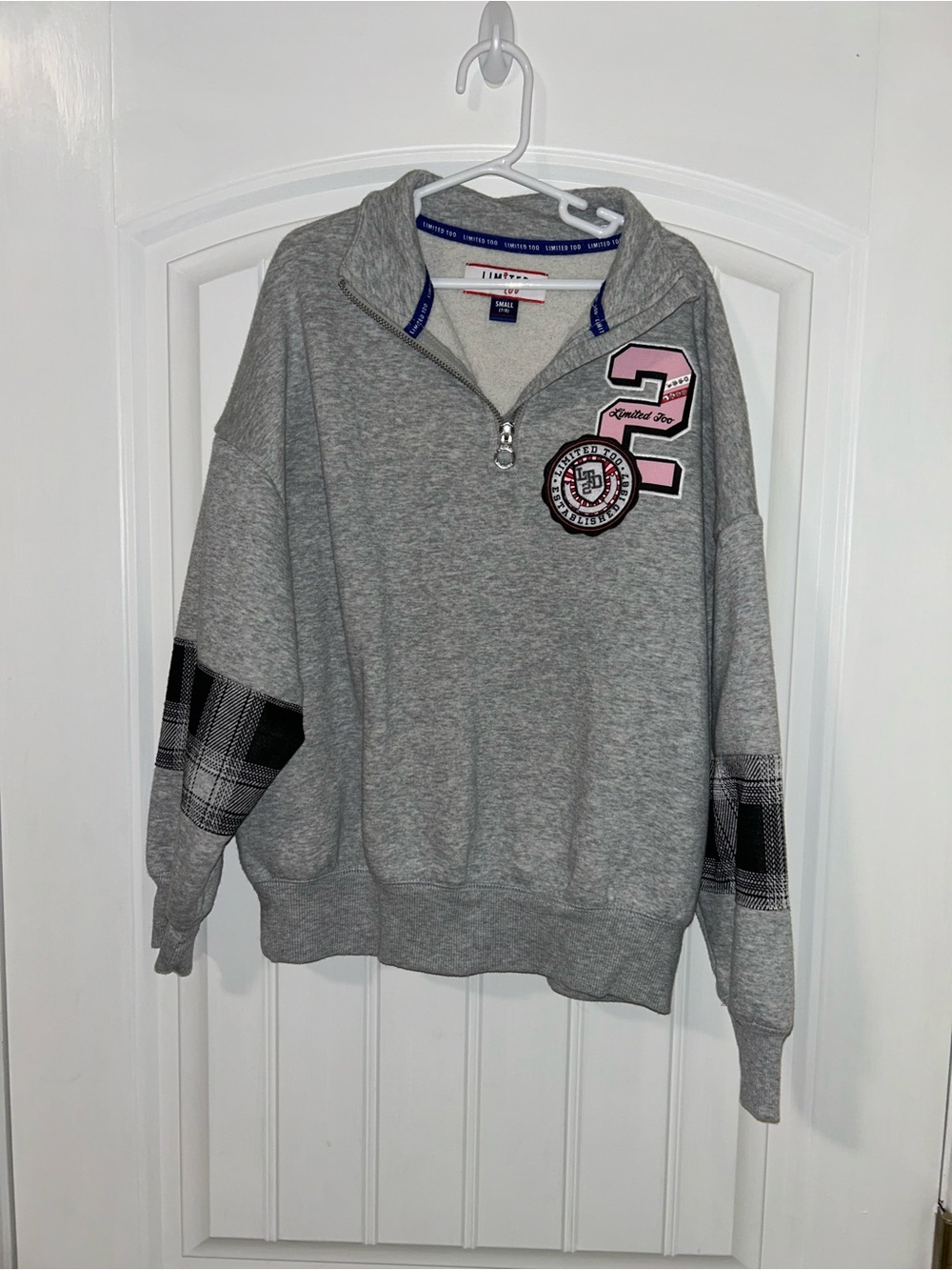 Limited Too Gray Quarter-Zip Sweater with Pink Patch Detail
